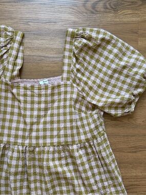 Madewell green and pink checkered babydoll dress